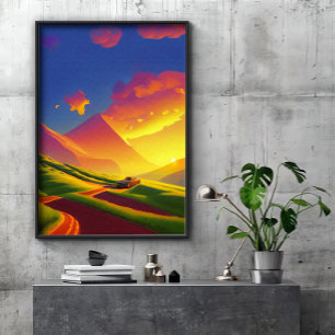 Poster ouro nuvens por sol nas montanhas