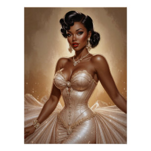 Póster Ouro Pin-Up Preto