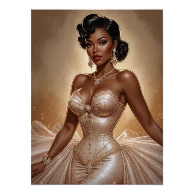 Póster Ouro Pin-Up Preto (Frente)