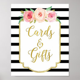 Poster Ouro Preto Cartões Florais Aguarela Rosa Presentes