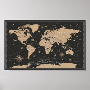 Poster Ouro Preto de Vintage do World Map