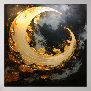 Poster Ouro Preto Redemoinho Abstrato Moderno Lua