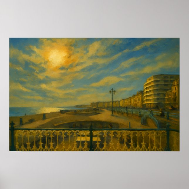 Poster Ouro Promenade - Brighton Seafront Sunset (Frente)