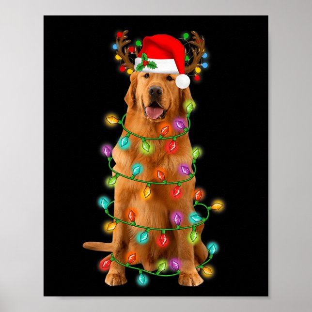 Poster Ouro Retriever Árvore de Natal Luz Pajama (Frente)