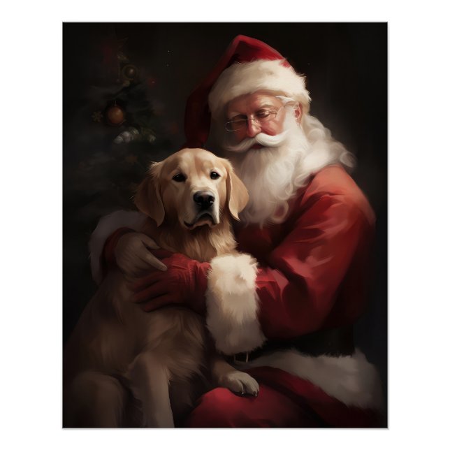 Póster Ouro Retriever com Natal Clause (Frente)