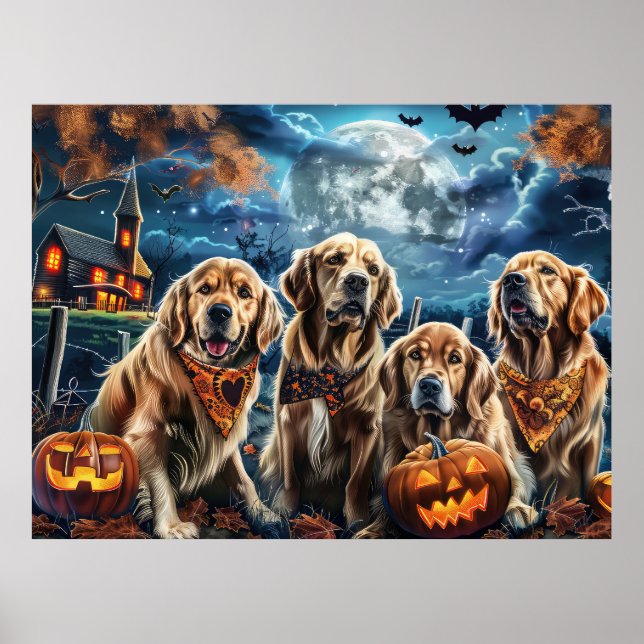 Poster Ouro Retriever Halloween Spooky (Frente)
