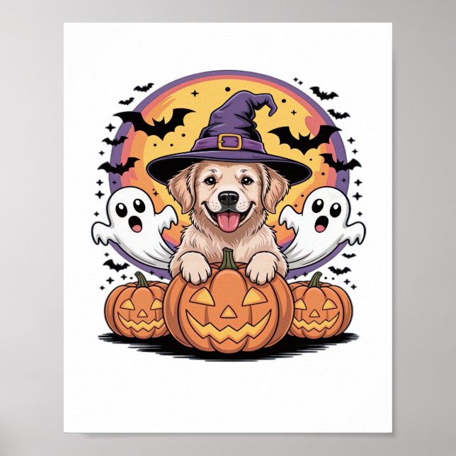 Poster Ouro Retriever Halloween Witeen Dog Classic T-Shi (Frente)