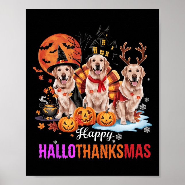 Poster Ouro Retriever Happy Hallothanksmas Halloween (Frente)