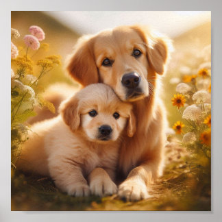 Poster Ouro Retriever mãe e seu filhote
