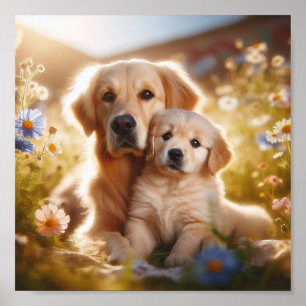 Poster Ouro Retriever mãe e seu filhote