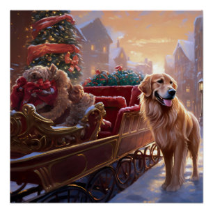 Póster Ouro Retriever Natal Festivo