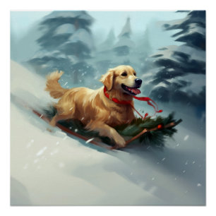 Póster Ouro Retriever Natal Inverno