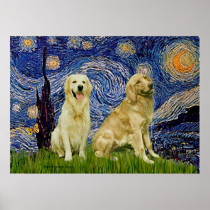 Póster Ouro Retriever Pair 3 - Noite Estrelada