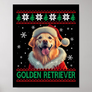 Poster Ouro Retriever Santa Hat Natal Feio