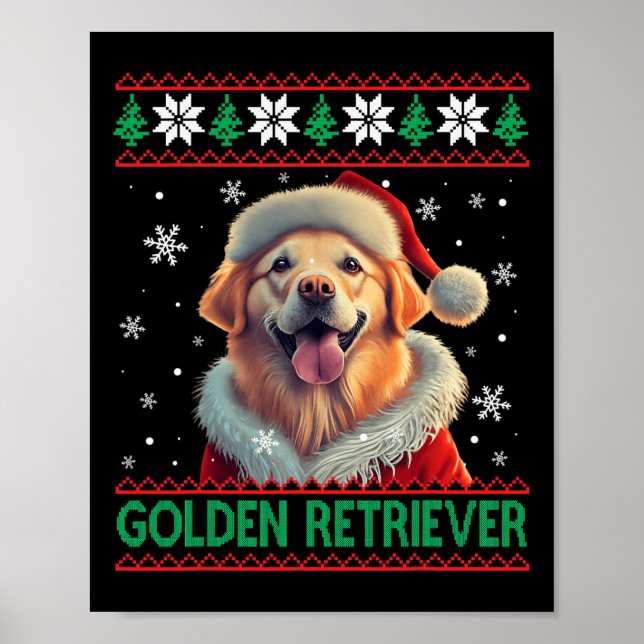 Poster Ouro Retriever Santa Hat Natal Feio (Frente)