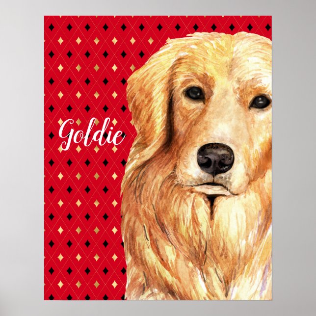Poster Ouro Retriever Watercolor Personalizado (Frente)