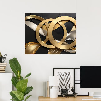 Poster Ouro Rings Abstrato - Design moderno de luxo
