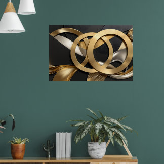Poster Ouro Rings Abstrato - Design moderno de luxo