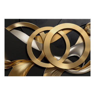 Póster Ouro Rings Abstrato - Design moderno de luxo