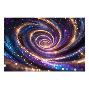 Póster Ouro & Roxo Abstrato de espiral cósmica