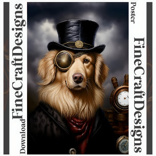 Poster Ouro Steampunk Retriever Hat 138 Imprimível