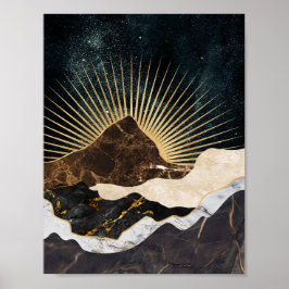 Poster Ouro Sunrise Sobre Montanhas Marble E Céu Estrelad