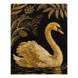 Póster Ouro Swan em um Pond Midnight