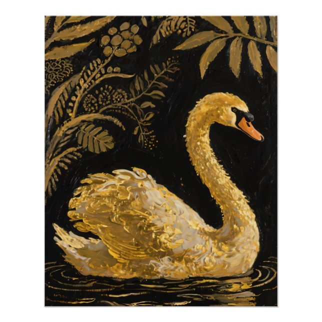 Póster Ouro Swan em um Pond Midnight (Frente)