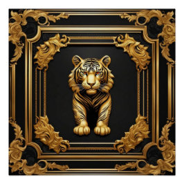 Póster Ouro tigre e quadro decorativo preto