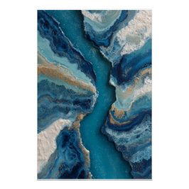 Póster Ouro Veia Azul Profundo Abstrato Oceano
