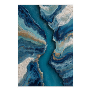 Póster Ouro Veia Azul Profundo Abstrato Oceano