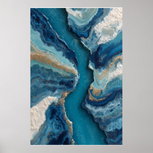 Poster Ouro Veia Azul Profundo Oceano Abstrato