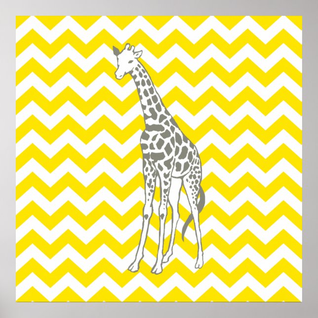 Póster Ouro Yellow Safari Chevron com Pop Art Giraffe (Frente)