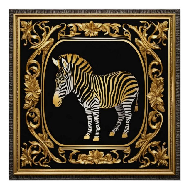 Póster Ouro zebra e quadro decorativo negro (Frente)