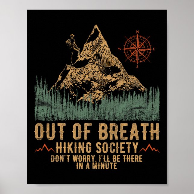 Poster Out Of Breath Hiking Society Funny Mountain Climbi (Frente)