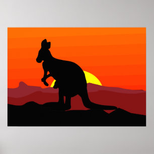 Poster Outback Australian Kangaroo no Sunset