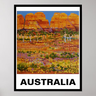 Poster Outback australiano com gumareiras e flores silves