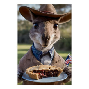 Póster "Outback Delight: Um Canguru come carne Aussie