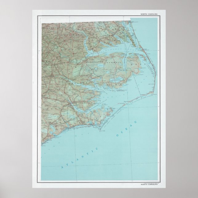 Poster Outer Banks NC Map (1993) Costa da Carolina do Nor (Frente)