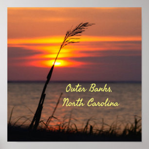 Poster Outer Banks North Carolina Beach Sunset Orange Sky