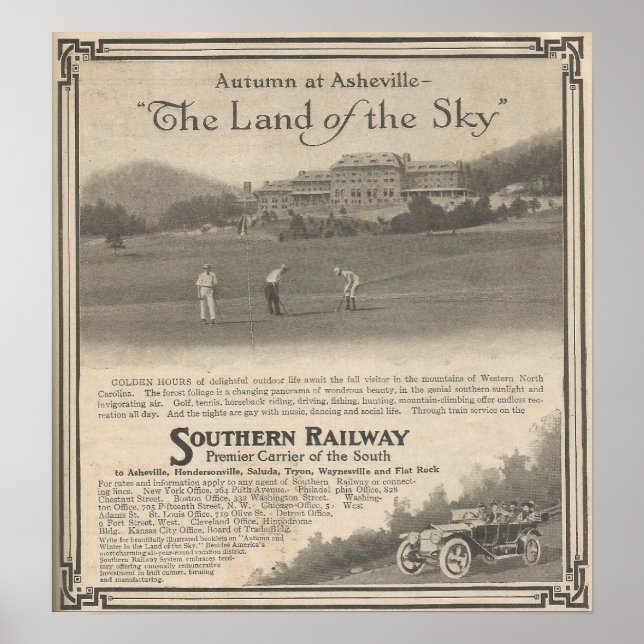 Poster Outono de 1913 no turismo de Asheville NC (Frente)