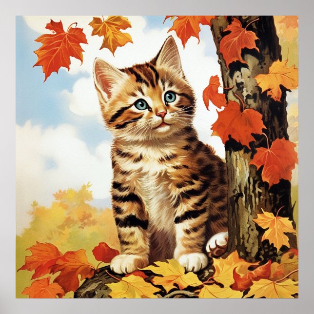 Poster Outono De Animais De Gato Cinto (Frente)