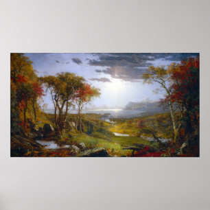 Poster Outono de Francis Cropsey do jaspe no Rio Hudson