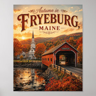 Poster Outono em Fryeburg Maine Cartaz de Viagem Vintage