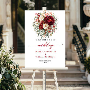 Poster Outono Floral Boho Eucalipto Bem-vindo Vermelho Es