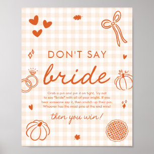 Poster Outono Laranja Gingham Desenhado à Mão Não Diga No
