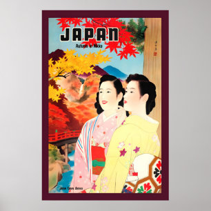 Poster Outono no Japão Cataratas de Kegon Estilo Vintage
