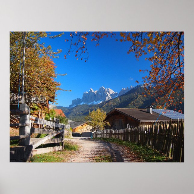 Poster Outono numa aldeia nos Dolomitas na Itália (Frente)