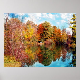 Póster Outono pelas folhas da queda do lago park