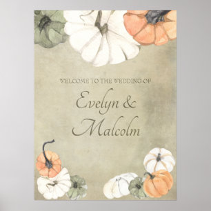 Poster outono Russo Branco, Casamento Pumpkins Laranja